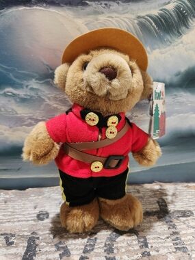 Plush Mountie Bear in Red Jacket and Brown Hat